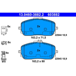Jeu de plaquettes de frein ATE 13.0460-3882.2, avant