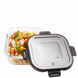 GEFU 12757, contenant, Carré, 0,8 L, Noir, Transparent, Verre, Plastique, Silicone, Acier inoxydable, 300 °C