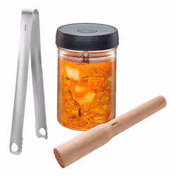 GEFU NATIVO, Légumes, 1 L, Verre, Plastique, Acier inoxydable, Bois, Marron, Acier inoxydable, Transparent, 1,5 kg