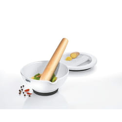 GEFU SURI Noyer, Blanc Porcelaine, Tek Mortier et pilon