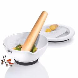 GEFU SURI Noyer, Blanc Porcelaine, Tek Mortier et pilon
