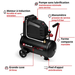 Einhell Compresseur Tc-ac 190/24/8 I Of (1100 W, 8 Bar Max., Cuve De 24 L, Capacité De Pompage De 190 L/min, Sans Lubrification)