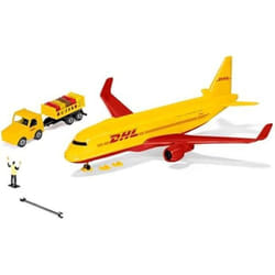 Avion Cargo Jouet - SIKU - 1702 - DHL - Rouge/Jaune - Avec Chariot à Bagages - 3 ans et plus