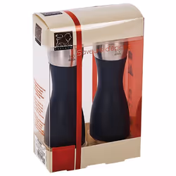 Fidji Duo de moulins à poivre et à sel en bois et inox couleur noir 15 cm