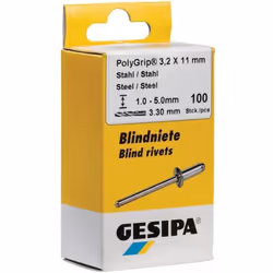 Mini-Pack avec tige de rupture Contrôle selon DIN EN ISO 14589 Standard (tête ronde plate) Rivet creux : acier, zingué Tige d ...