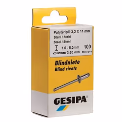 GESIPA 1433568, Rivets aveugles, Acier, Gris, Tête bombée, Zinc, 6 mm