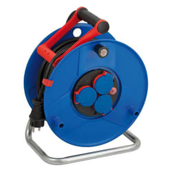 Brennenstuhl - Enrouleur de câble Garant avec cable bremaxx® de 50m et 3 prises dede courant (extérieur, IP44, thermostat, Made in Germany) bleu