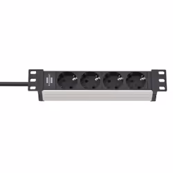 Brennenstuhl 1390007004, 2 m, Intérieure, IP20, Noir, Argent, 4 sortie(s) CA, 85 mm