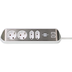 Brennenstuhl 1153590420 multiprise 2 m 4 sortie(s) CA Intérieure Argent, Blanc