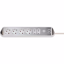 Brennenstuhl 1153590620, 2 m, Intérieure, Courbe, IP20, Argent, Blanc, 6 sortie(s) CA