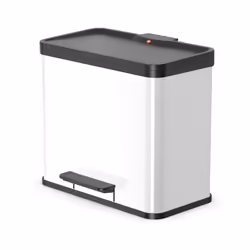 Hailo ÖKO DUO PLUS L, 26 L, Rectangulaire, Acier inoxydable, Noir, Blanc, Plastique, Pédale