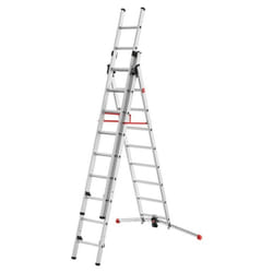 Hailo - Echelle 3 plans Profilot transformable 3x9 marches alu, 6,60m, rattrapage de niveau 15cm en pente, position escabeau et escalier, usage