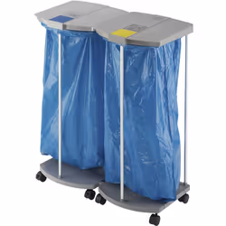 Support sac-poubelle avec 250 sacs-poubelle bleus, ProfiLine MSS XXXL, 2 x 120 l, h x l x p 1000 x 880 x 450 mm, mobile. Prod ...