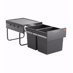 Poubelle de cuisine tri sélectif 2 bacs encastrable 40L (18+18) Hailo Raumspar Tandem Coloris - Gris Anthracite