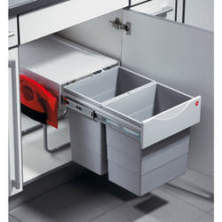 Poubelle de cuisine tri sélectif 2 bacs encastrable 40L (20+20) Hailo Raumspar Tandem + Kit Balayette