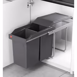Poubelle de cuisine tri sélectif 2 bacs encastrable sous évier 30L (15+15) Hailo Tandem