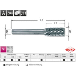 Fraise sur tige en carbure Ruko forme a cylindrique (zya) avec denture frontale diamètre 10 mm