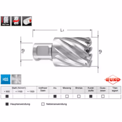 Ø 16 mm. Profondeur de perçage: 30 mm - Carotteur en acier rapide à haut rendement.Conçu pour l’acier (tel que les poutres en ...