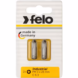 Blister 2 embouts de tournevis Phillips (PH) Industry C6.3x25mm. PH 3 | Felo 02203036 Blister 2 embouts de tournevis Phillips ...