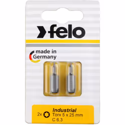Blister 2 embouts de tournevis Torx Industry C6.3x25mm. N° 7 | Felo 02607036 Blister 2 Torx Industry C6.3 x 25mm embouts de t ...