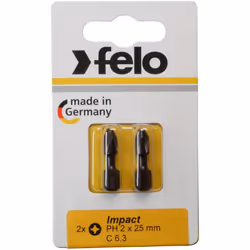 Blister 2 embouts de tournevis cruciforme (PH) IMPACT C6.3x25mm. PH 2 | Felo 02202241 Blister 2 embouts de tournevis Phillips ...