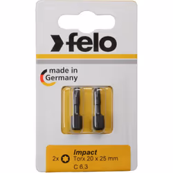 Blister 2 embouts de tournevis Torx IMPACT C6,3x25mm. N° 20 | Felo 02620241 Blister 2 Torx IMPACT C6.3 x 25 mm Embouts de tou ...