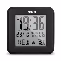 Mebus 25595, Réveil numérique, Carré, Noir, 12/24h, F, °C, unisexe