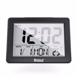Mebus 25739, Réveil à quartz, Rectangle, Noir, 12/24h, F, °C, Bleu