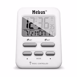 Mebus 25800, Réveil numérique, Rectangle, Blanc, 12/24h, F, °C, Bleu