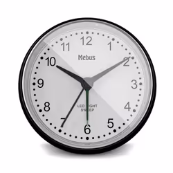 Mebus 25806, Réveil à quartz, Rond, Noir, Blanc, 12h, Blanc, Analogique