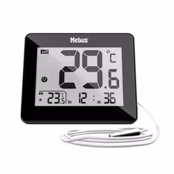 Mebus 48432, Thermomètre électrique, Intérieur & extérieur, Numérique, Noir, Table, Rectangulaire