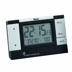 Mebus 51059, Réveil numérique, Noir, Argent, 12/24h, LCD, 2 lignes, Batterie