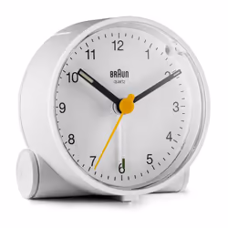 Braun BC01W, Réveil à quartz, Rond, Blanc, Analogique, Batterie, AA