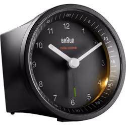 Braun BC07, Réveil à quartz, Rond, Noir, Analogique, Jaune, Batterie