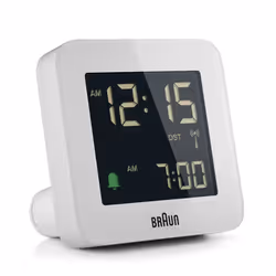 Braun BC09-DCF, Réveil numérique, Carré, Blanc, 12/24h, LCD, Batterie
