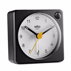 Braun BC02XBW, Réveil à quartz, Rectangle, Noir, Blanc, 12h, Analogique, Batterie