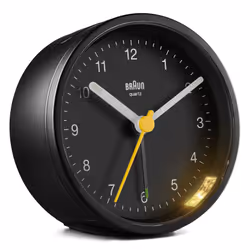 Braun BC12, Réveil à quartz, Rond, Noir, Analogique, Jaune, Batterie