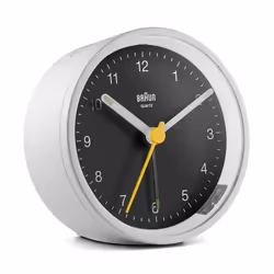 Braun BC12WB, Réveil à quartz, Rond, Noir, Blanc, 12h, Sonnette, Batterie