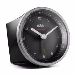 Braun BC07SB-DCF, Réveil à quartz, Rond, Noir, Argent, Analogique, Batterie, AA