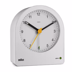 Braun BC22, Réveil à quartz, Rond, Blanc, Jaune, 12h, Sonnette, Batterie