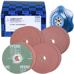 42098001 set de disques en fibre de verre combiclick Ø125mm A36, 60, 80, 120 avec plateau de support cc-h-gt pour applications universelles Dia