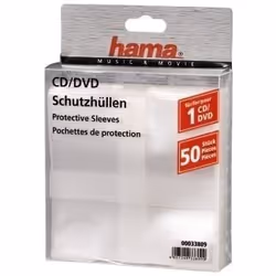 Hama CD/DVD Protective Sleeves, Pack of 50, 50 disques, Transparent