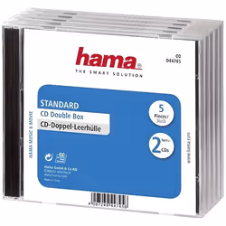 Hama CD Double Jewel Case Standard, Pack 5, 2 disques, Transparent