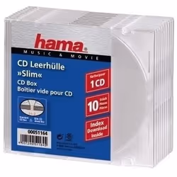 Hama CD Slim Empty Box, pack 10, transparent, 1 disques, Transparent