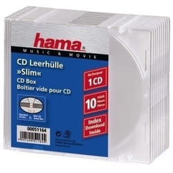 Hama CD Slim Empty Box, pack 10, transparent 1 disques