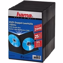 Hama DVD Slim Double-Box 25, Black, 2 disques, Noir
