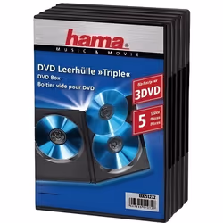 Hama DVD Triple Box, black, pack of 5, 3 disques, Noir