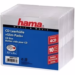 Hama CD Slim Pack 4, pack 10, 4 disques, Transparent
