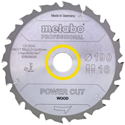Lame de scie circulaire hw/ct 190 x 30 x 2,2/1,4, nombre de dents 16, denture plate biseautée, angle d'attaque 12° Metabo