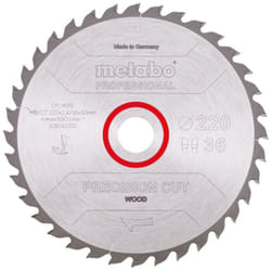 Lame de scie circulaire hw/ct 220 x 30 x 2,4/1,6, nombre de dents 36, affûtage en biseau alterné, angle d'attaque 10° Metabo